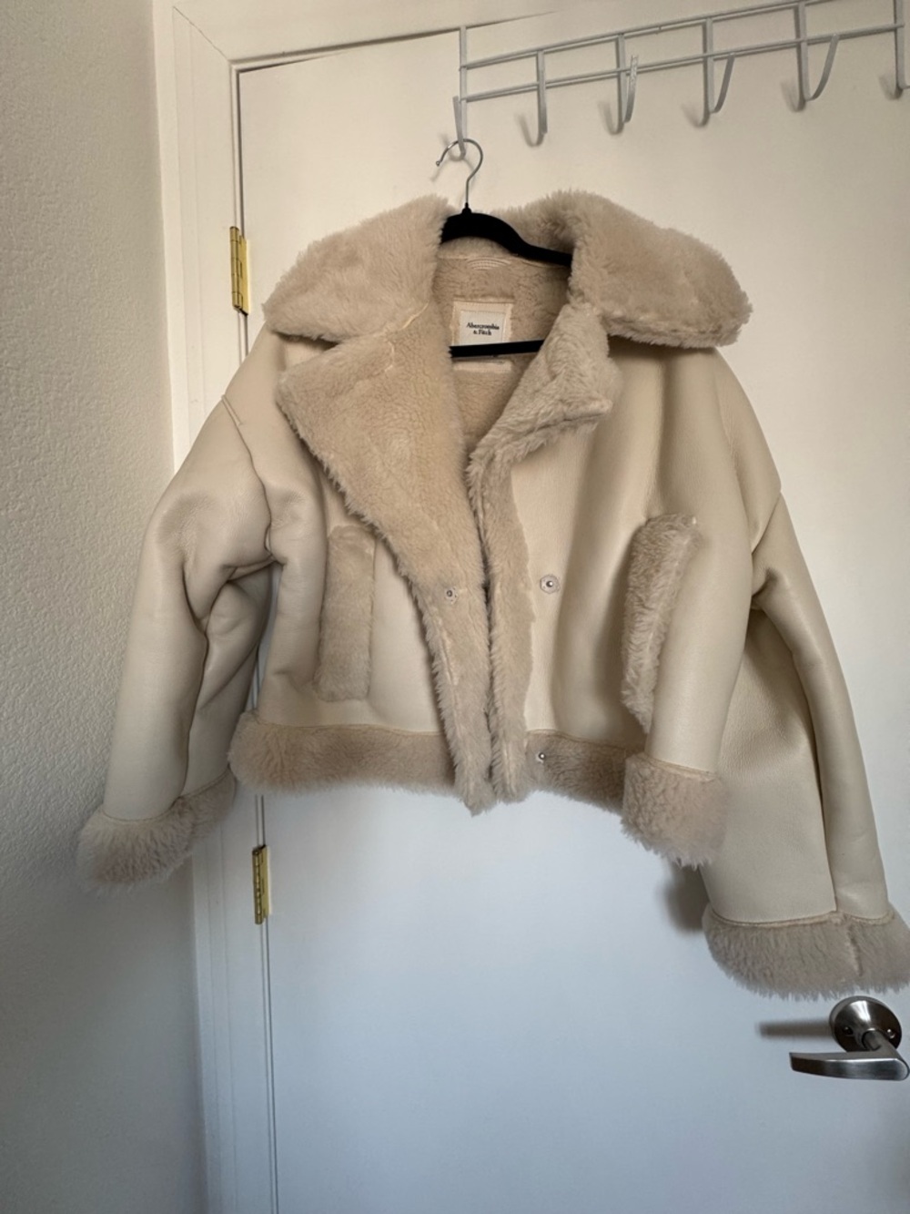 Abercrombie & Fitch Oversized Short Sherpa- Lined Vegan Leather Coat